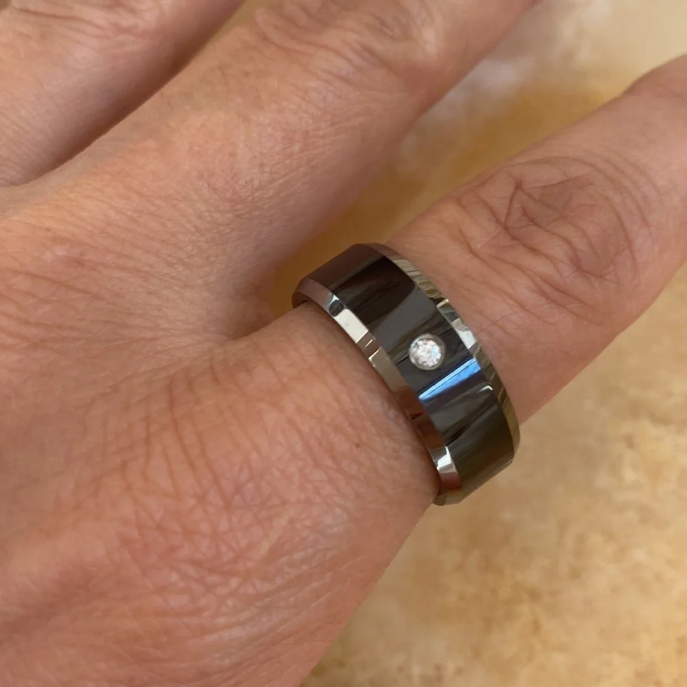 8mm Black Tungsten Diamond Wedding Ring